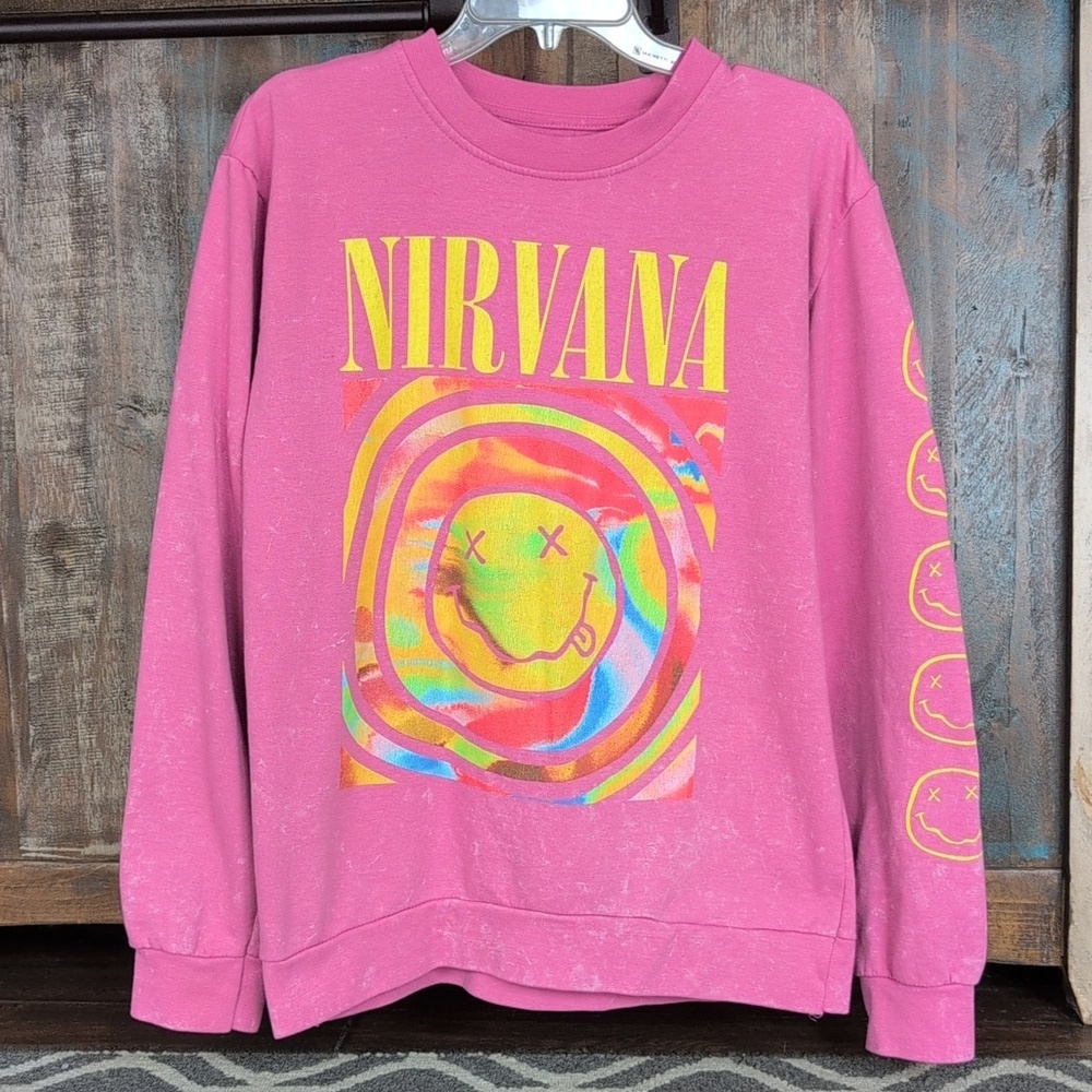 Urban Outfitters Pink Nirvana Smile Overdyed Crewneck Sweatshirt - Women's Small